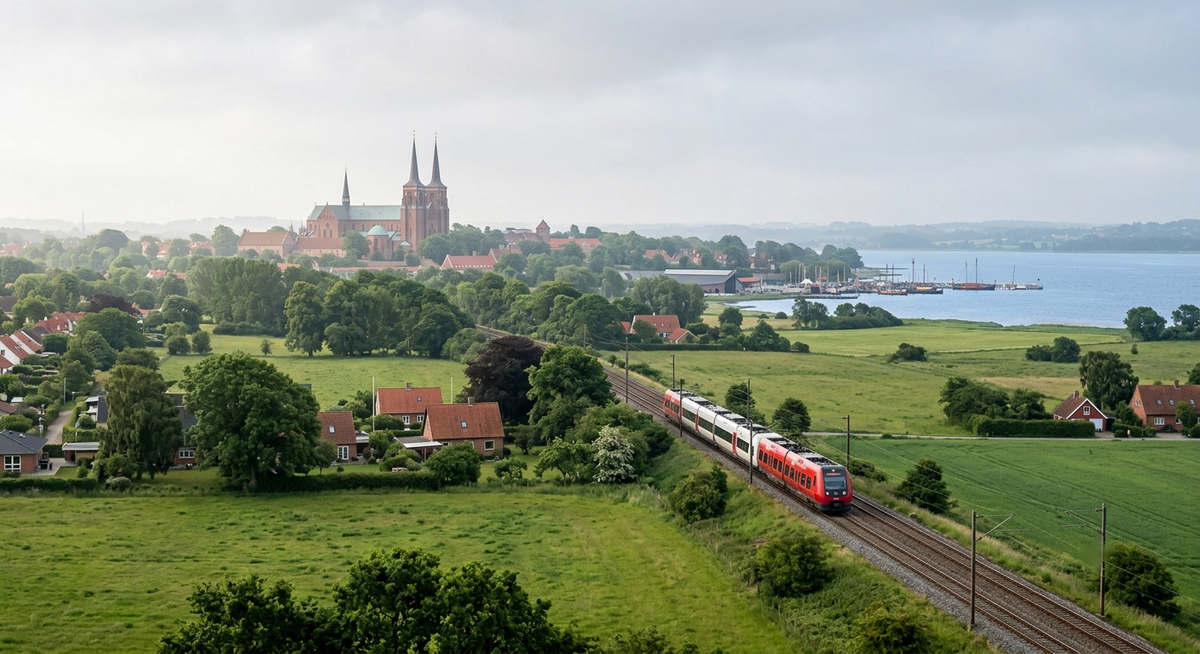 short train journey from Copenhagen to Roskilde, Denmark