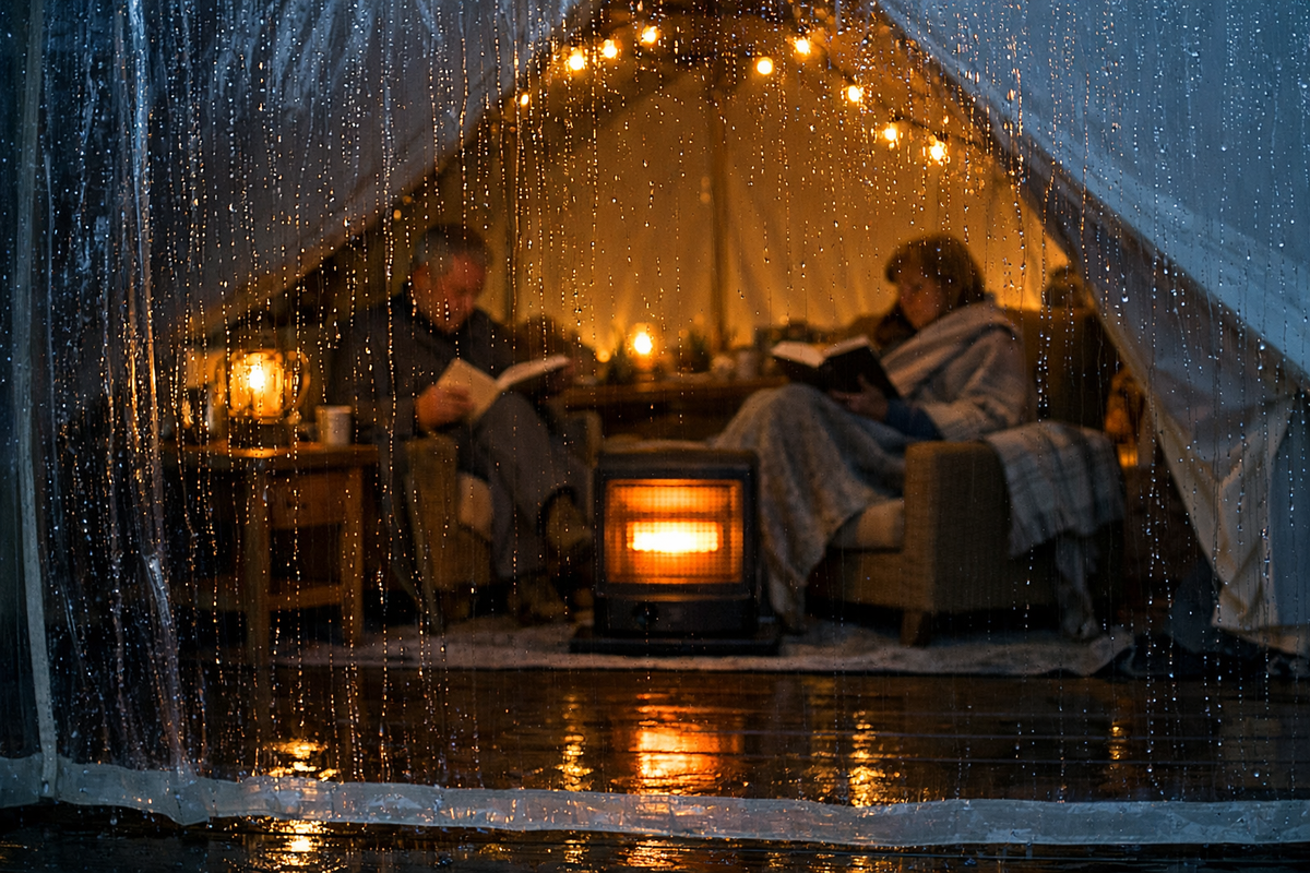 glamping-shoulder-season-cozy-evening-rain