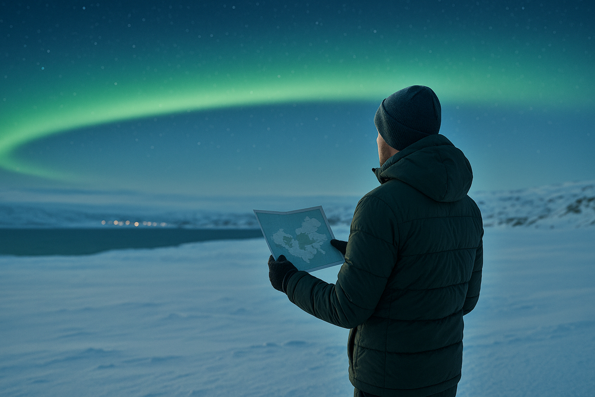 Aurora borealis plateau scene