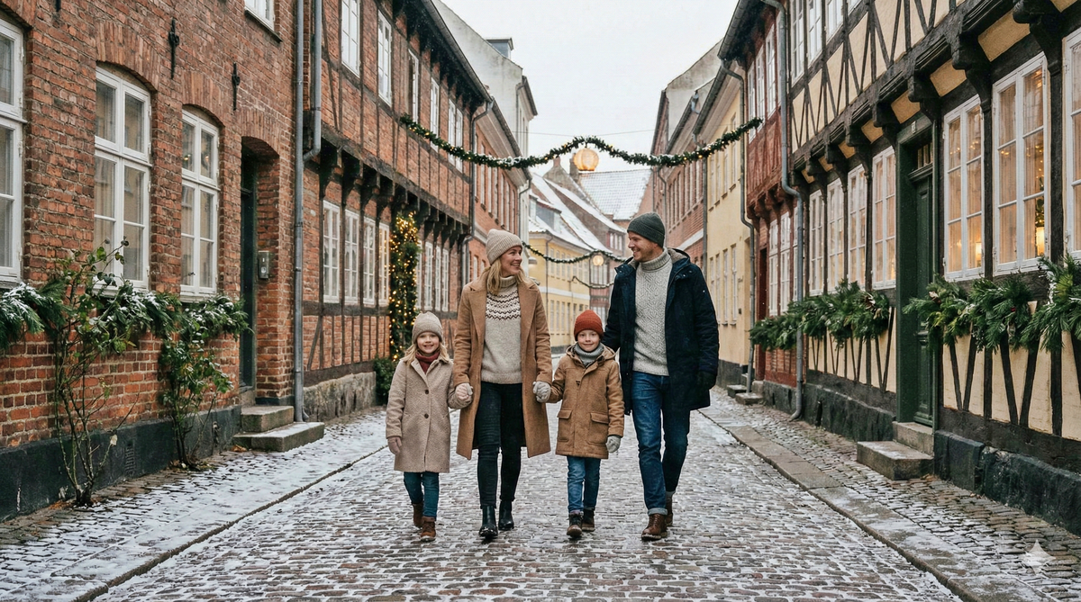 Family comfort in the Christmas streets