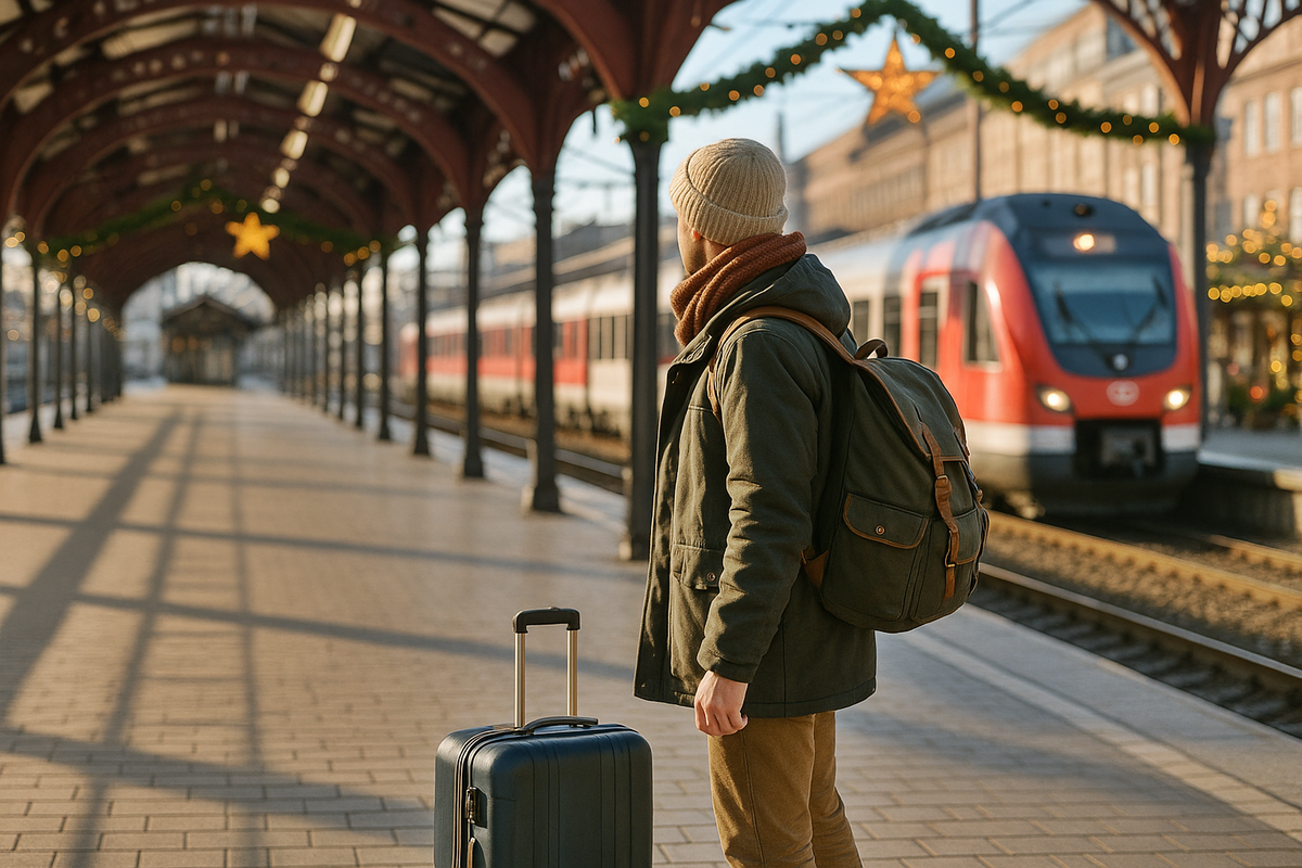 The traveler is standing on the platform