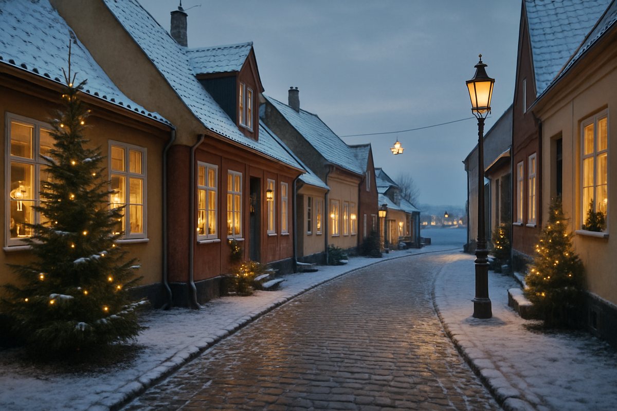 Winter evening in a small Danish town