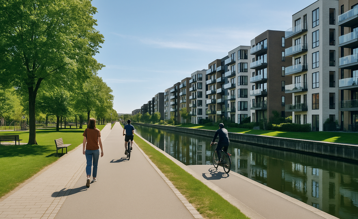 Embankment with a bicycle path