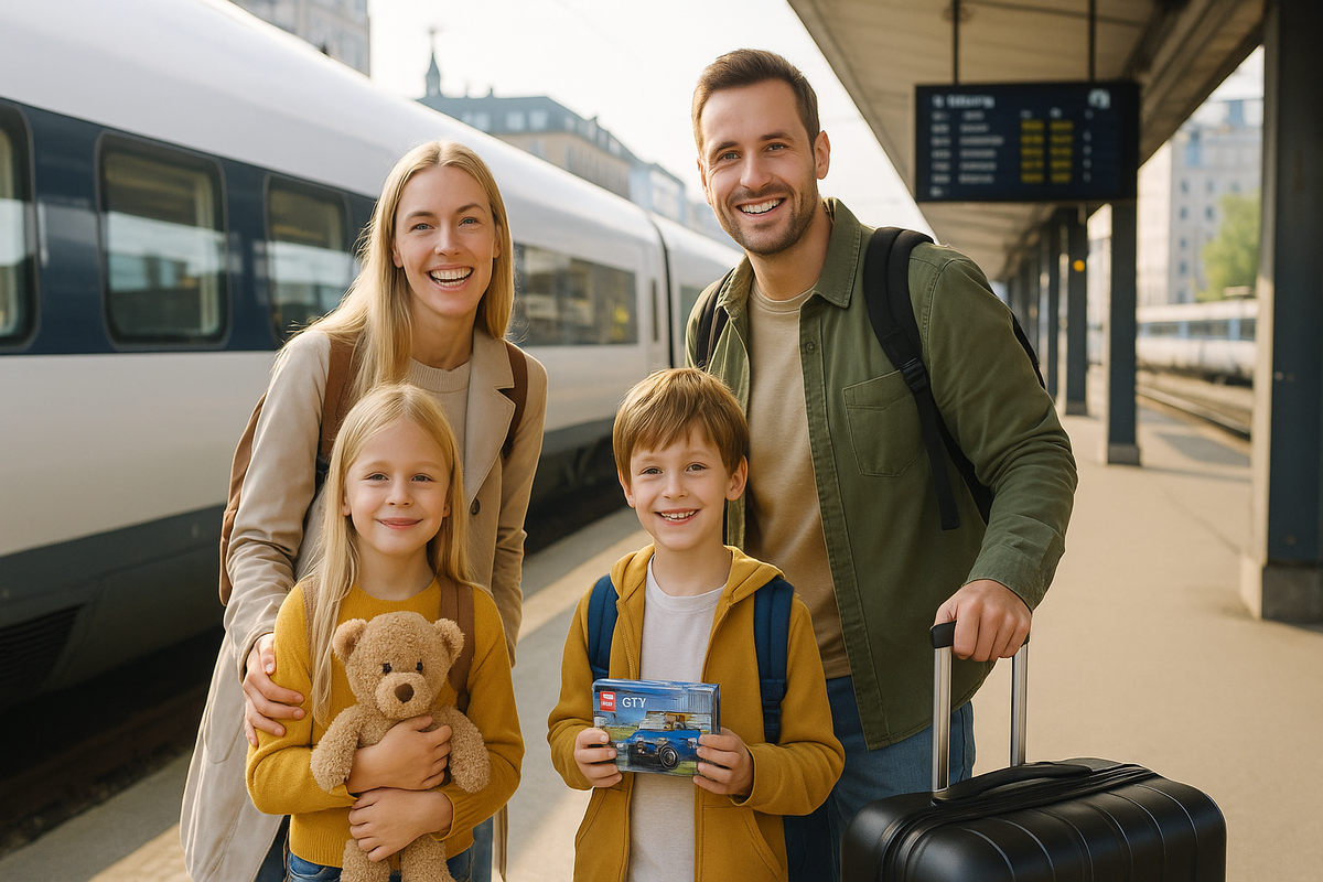 Family train trip in Denmark