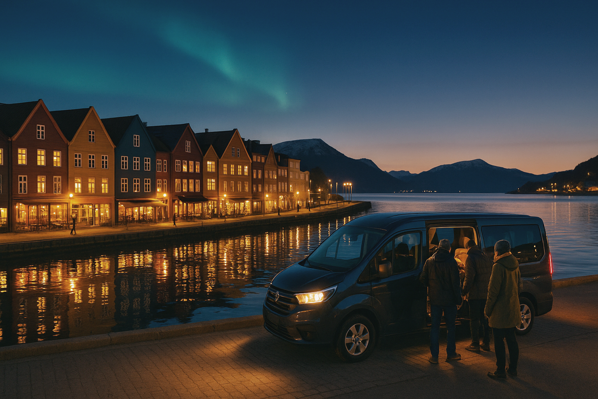 Northern city waterfront evening