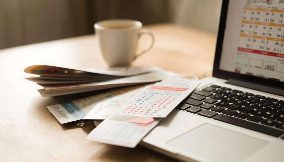 Planning your trip with a laptop, tickets, and coffee