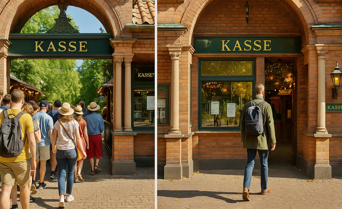 The queue at the checkout is empty