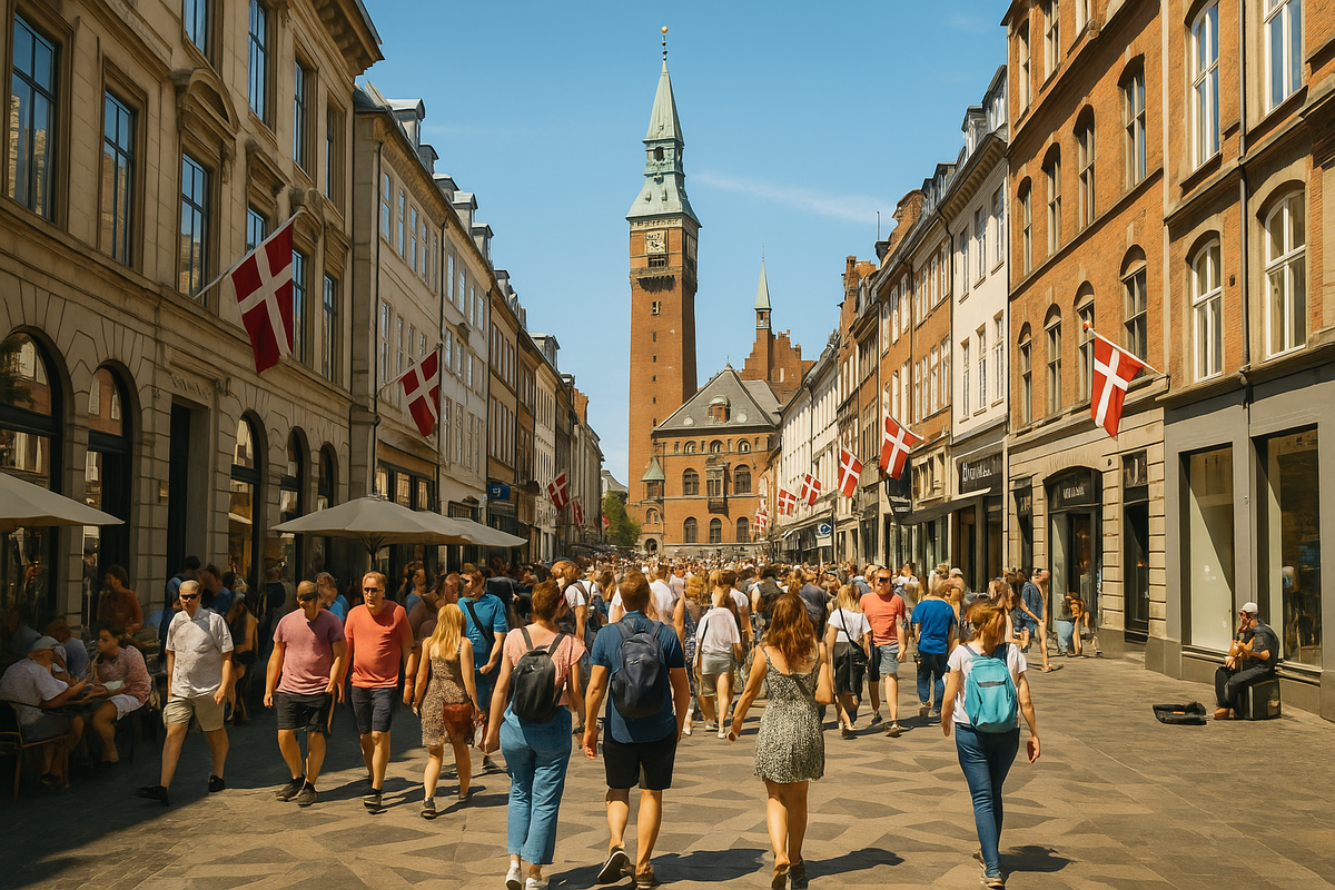 Tourists on the pedestrian street Strøget