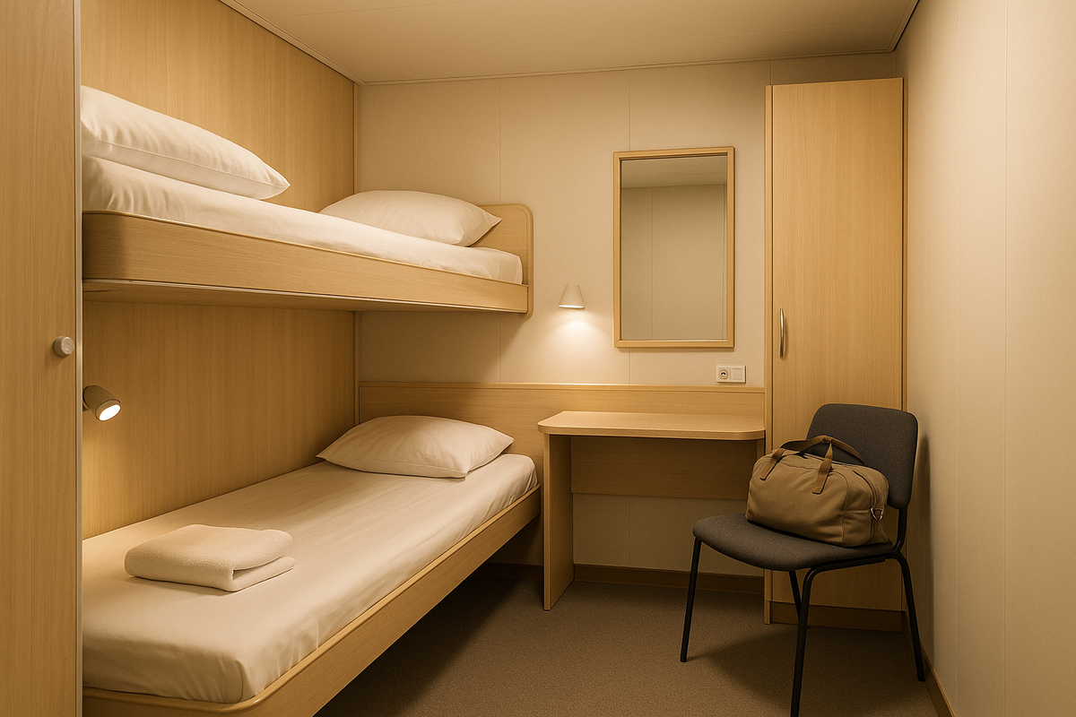 Inside Cabin Economy — No Window, Clean & Cozy