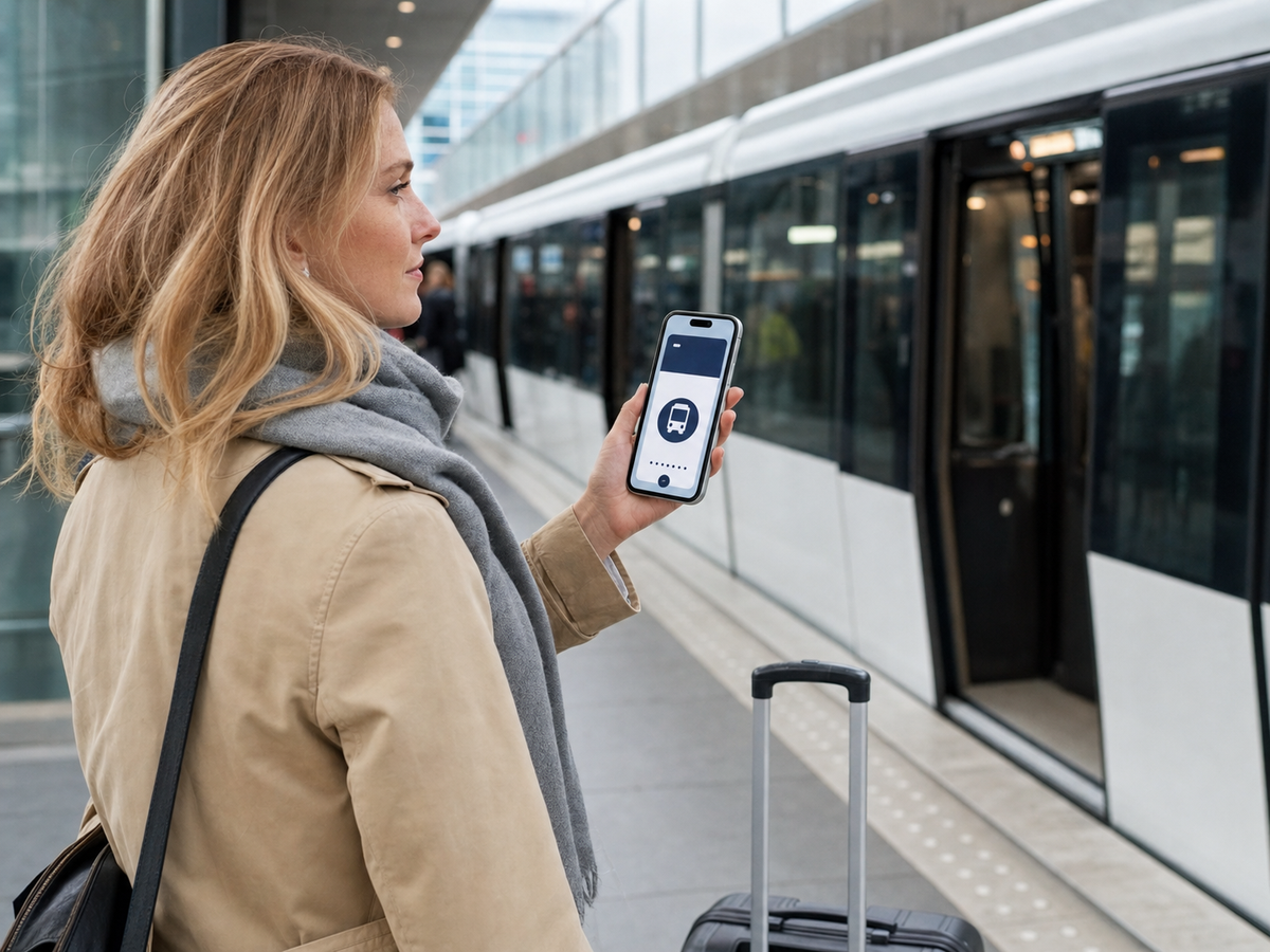a woman on the platform with a phone in her hands