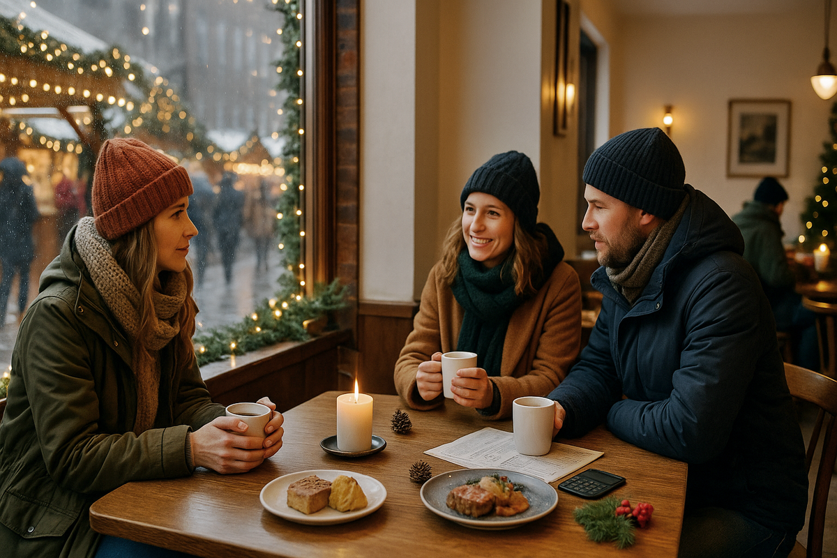 A cozy Scandinavian cafe in winter