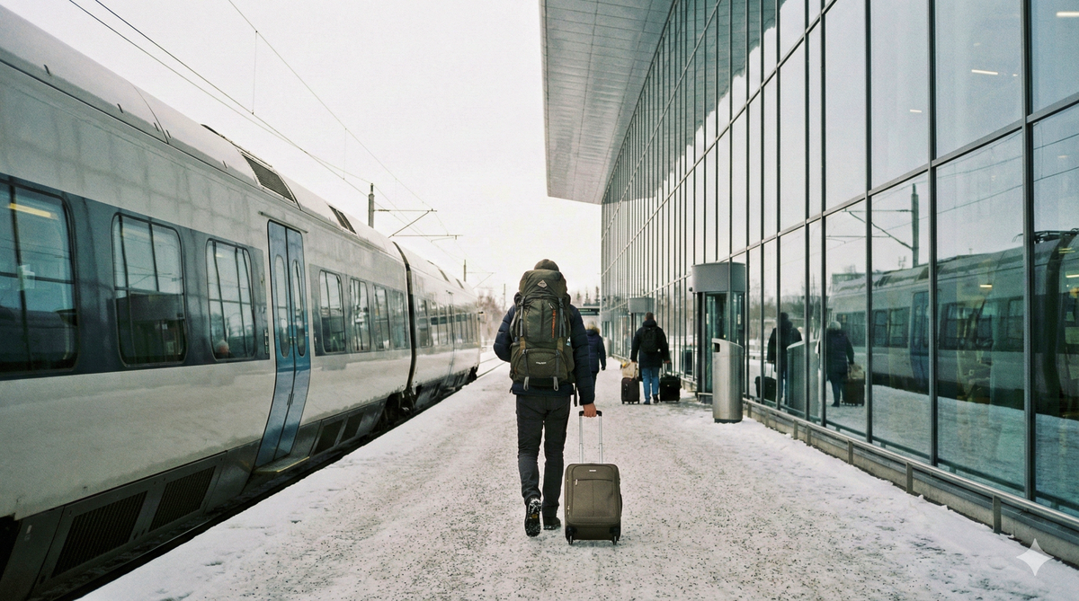 Traveler at the winter station