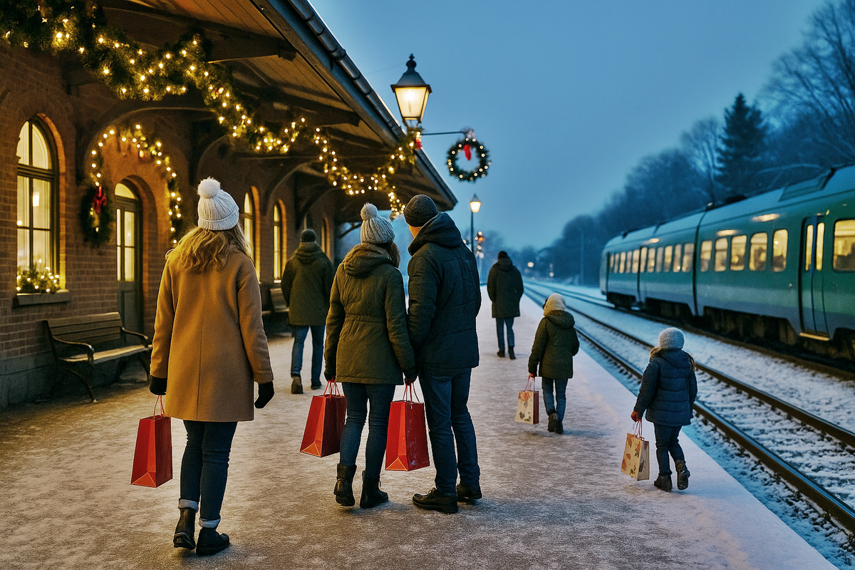 Winter evening at a railway station in Denmark