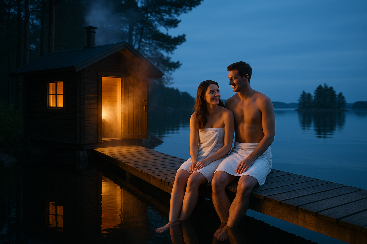 Finland Lake Country — Sauna & Pier, Blue Hour