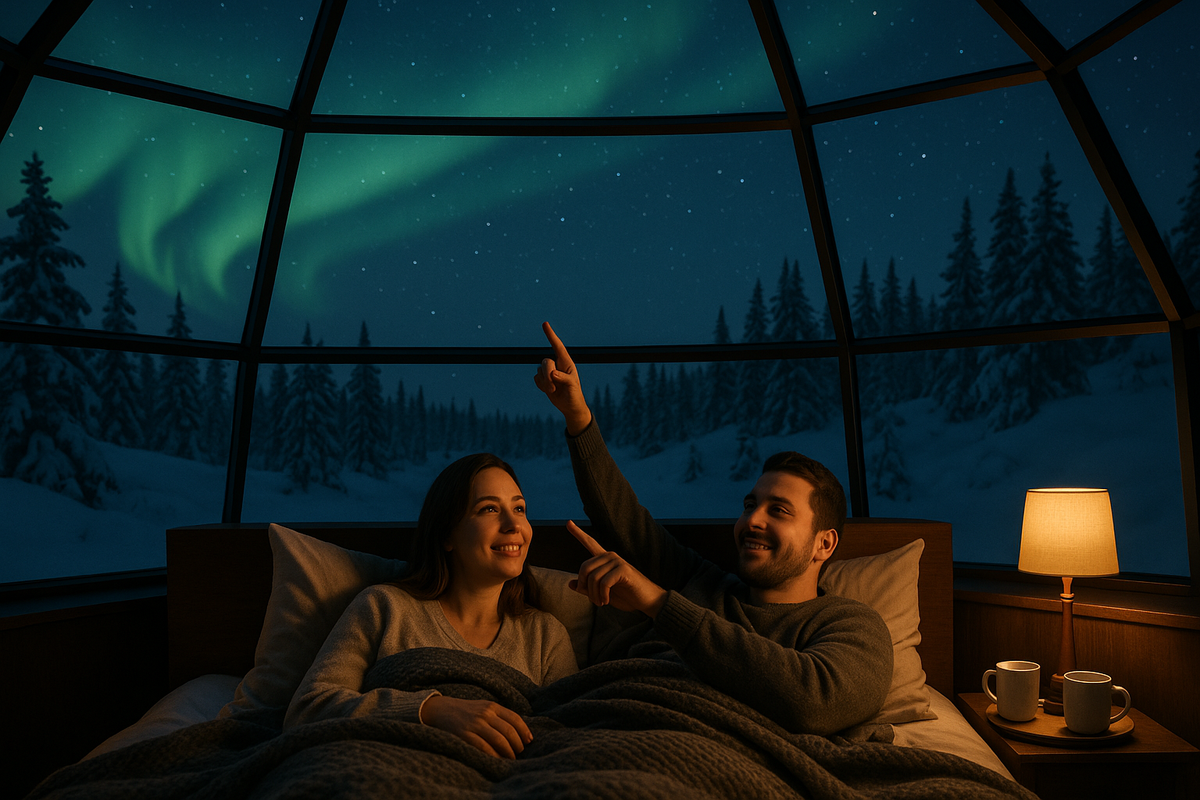 Glass Igloo under Northern Lights