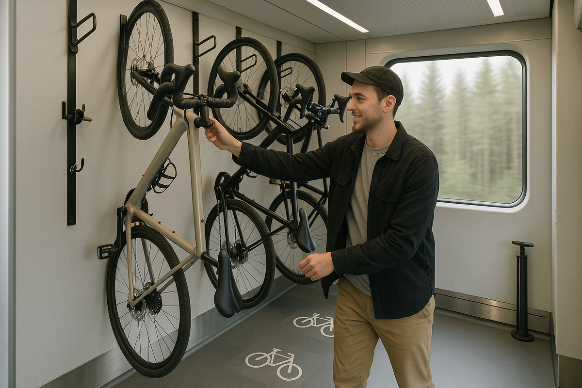 Train Bike Carriage — Vertical Hooks & Straps