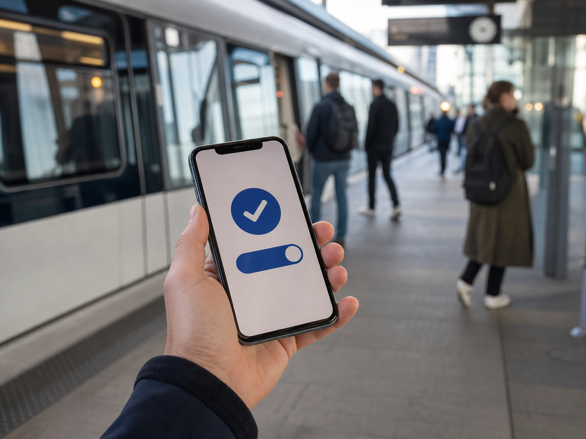 app on a phone on a train platform