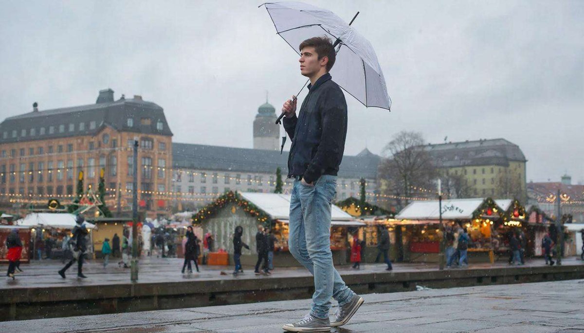 A winter walk in the rain at a Christmas market