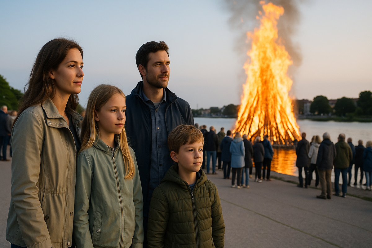 Family evening by the Sankt Hans bonfire