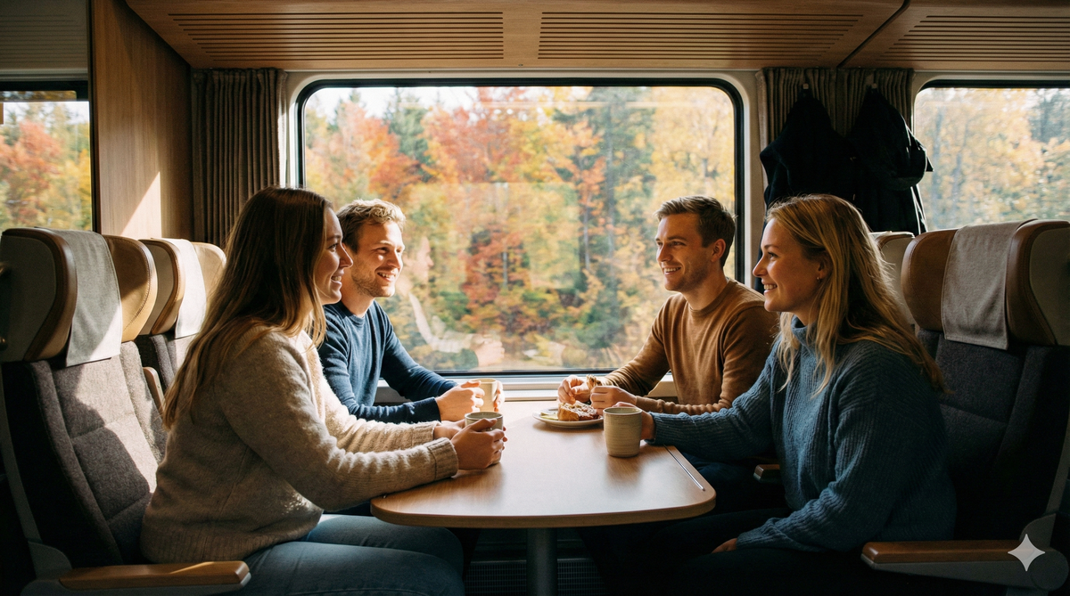 Friends on an autumn train