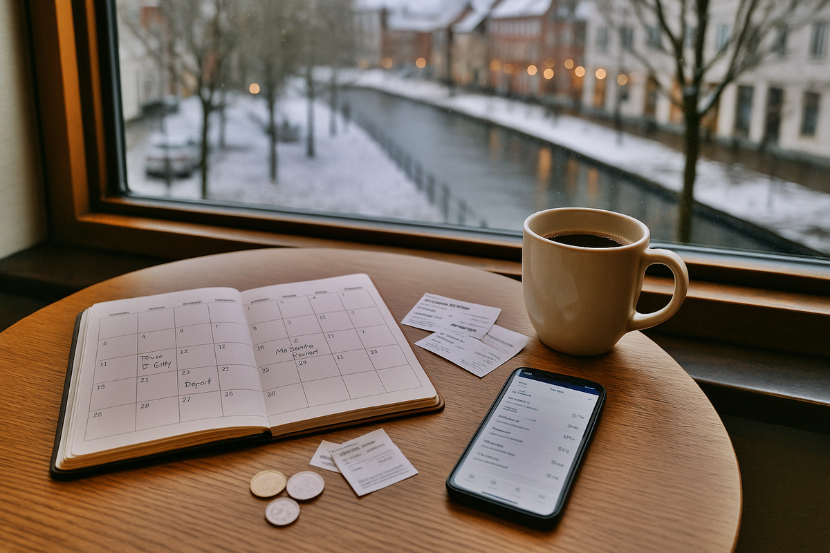 Notepad, phone and coffee on the table
