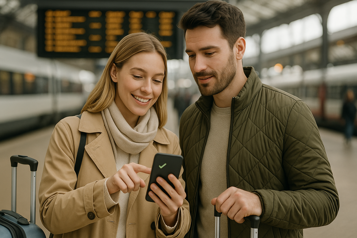 Passengers confirm their ticket before travel