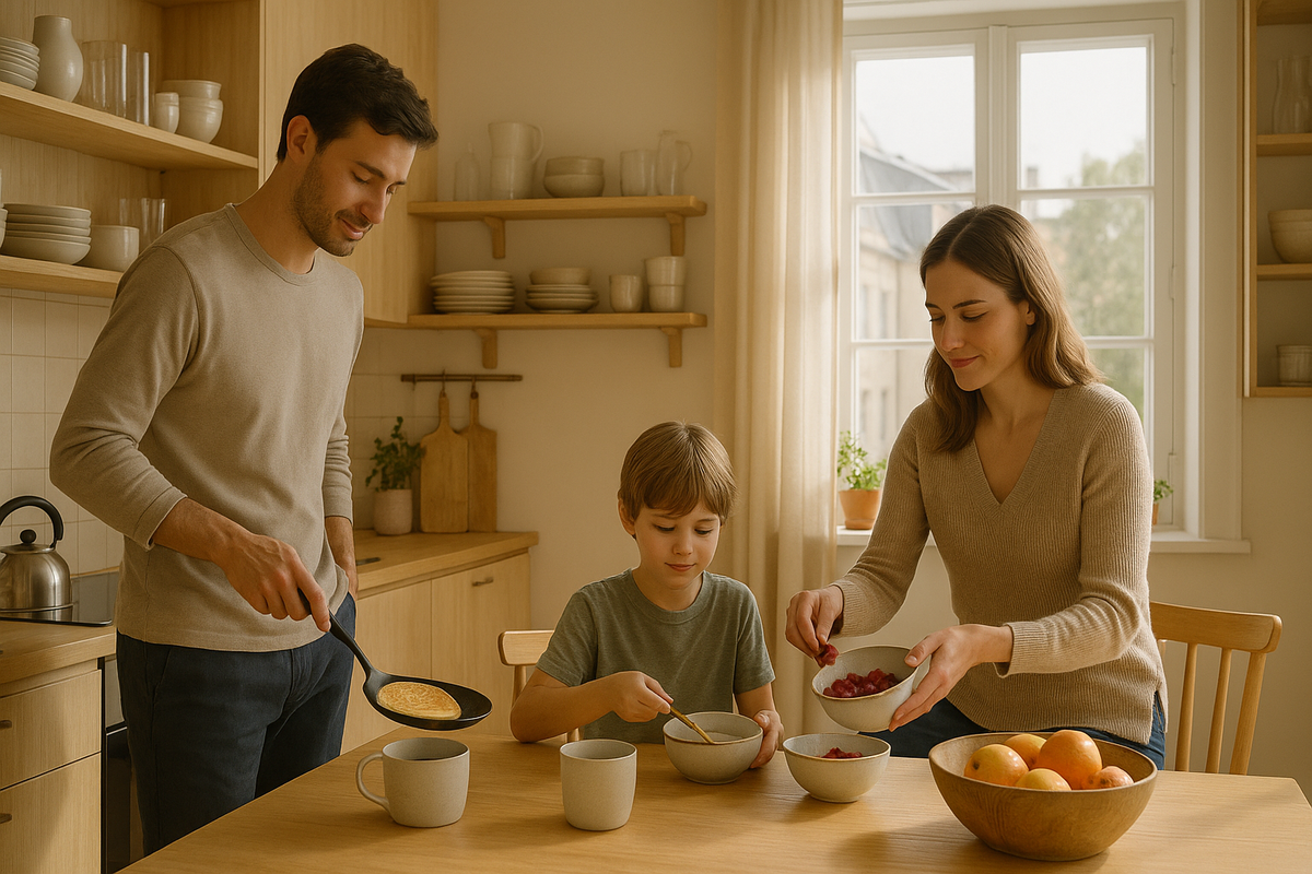 Family Breakfast in a Nordic Apartment