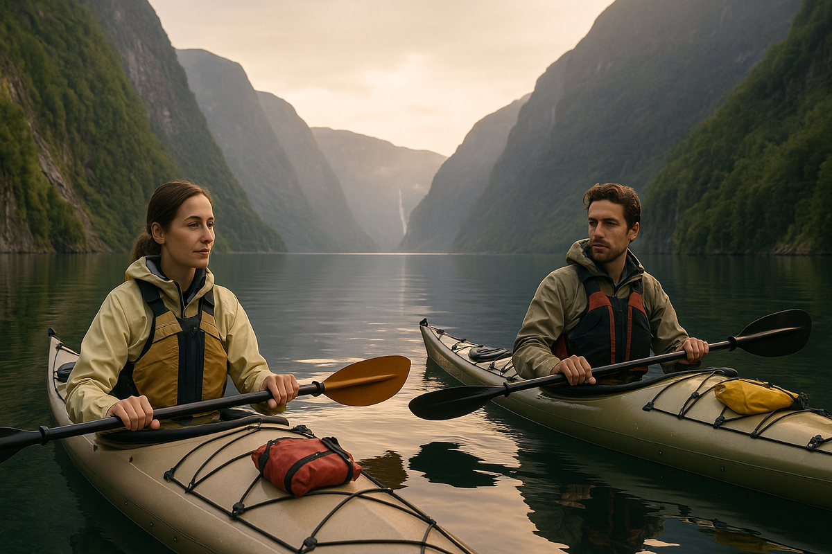 Kayaking in fjord