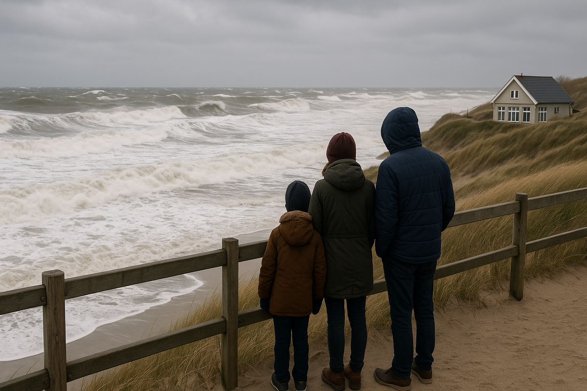 A family watches a storm off the coast of Denmark.