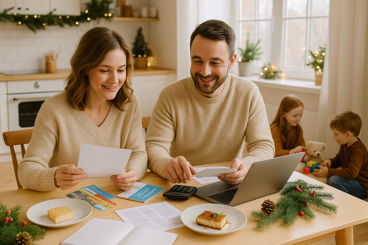 Parents calculate the family budget for the trip