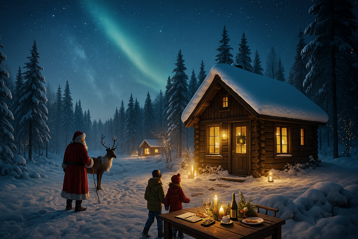 Winter landscape in Lapland at night