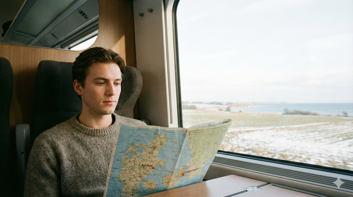Winter train ride in Denmark