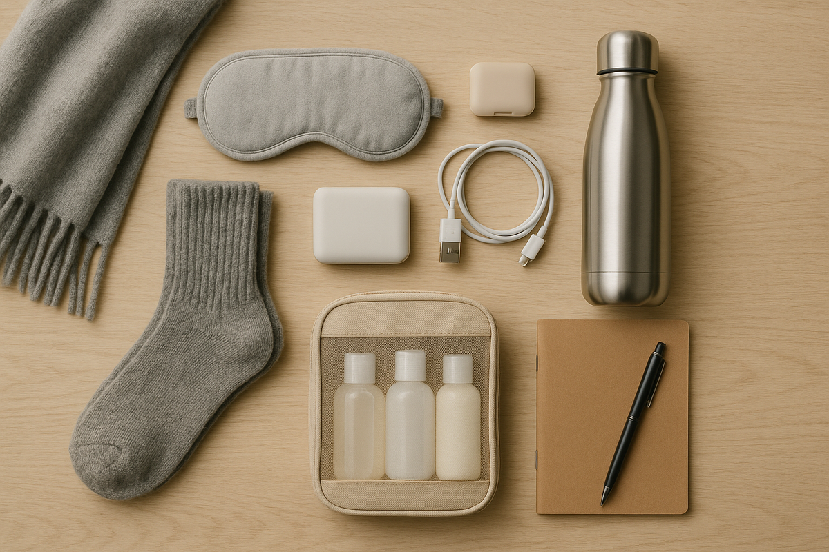 Night Train Essentials — Flat Lay