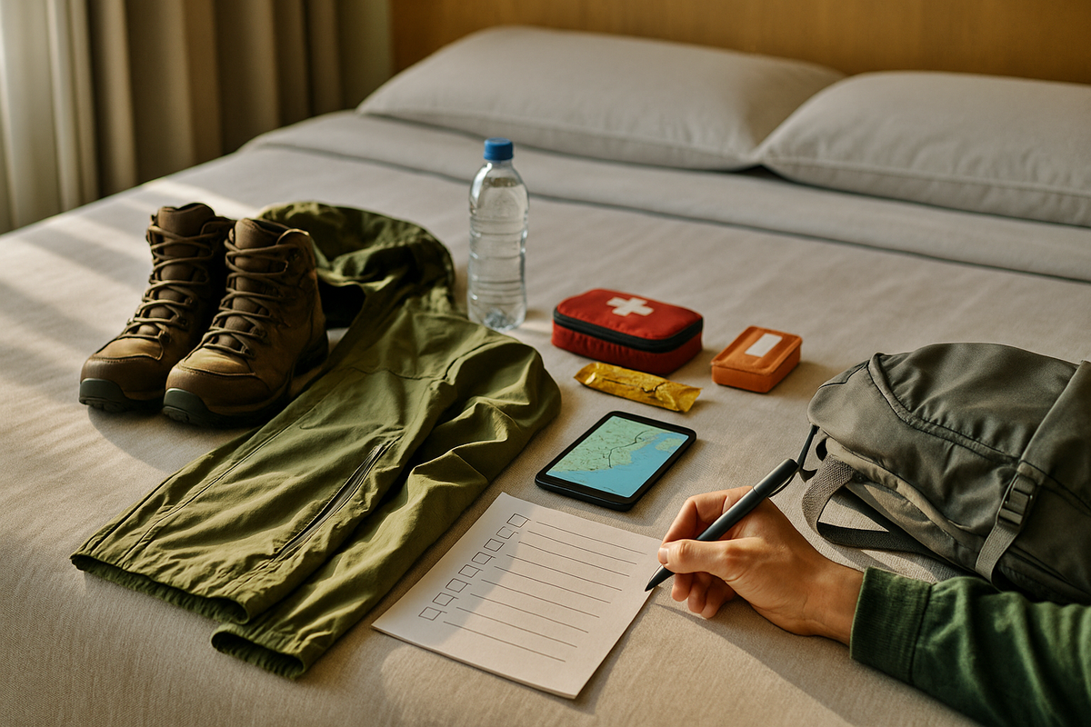 Hiking Gear Preparation Scene