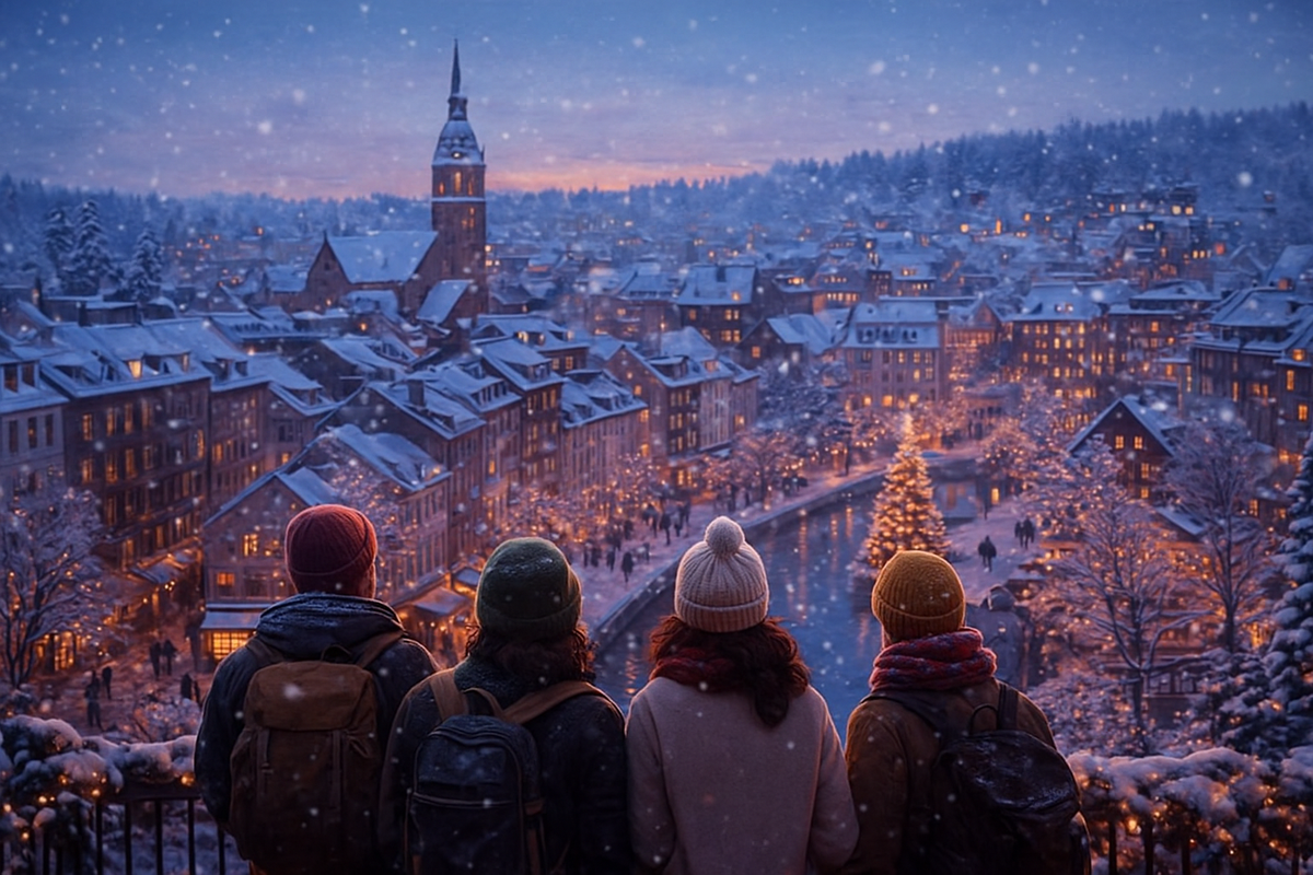 A group of travelers looks at the city