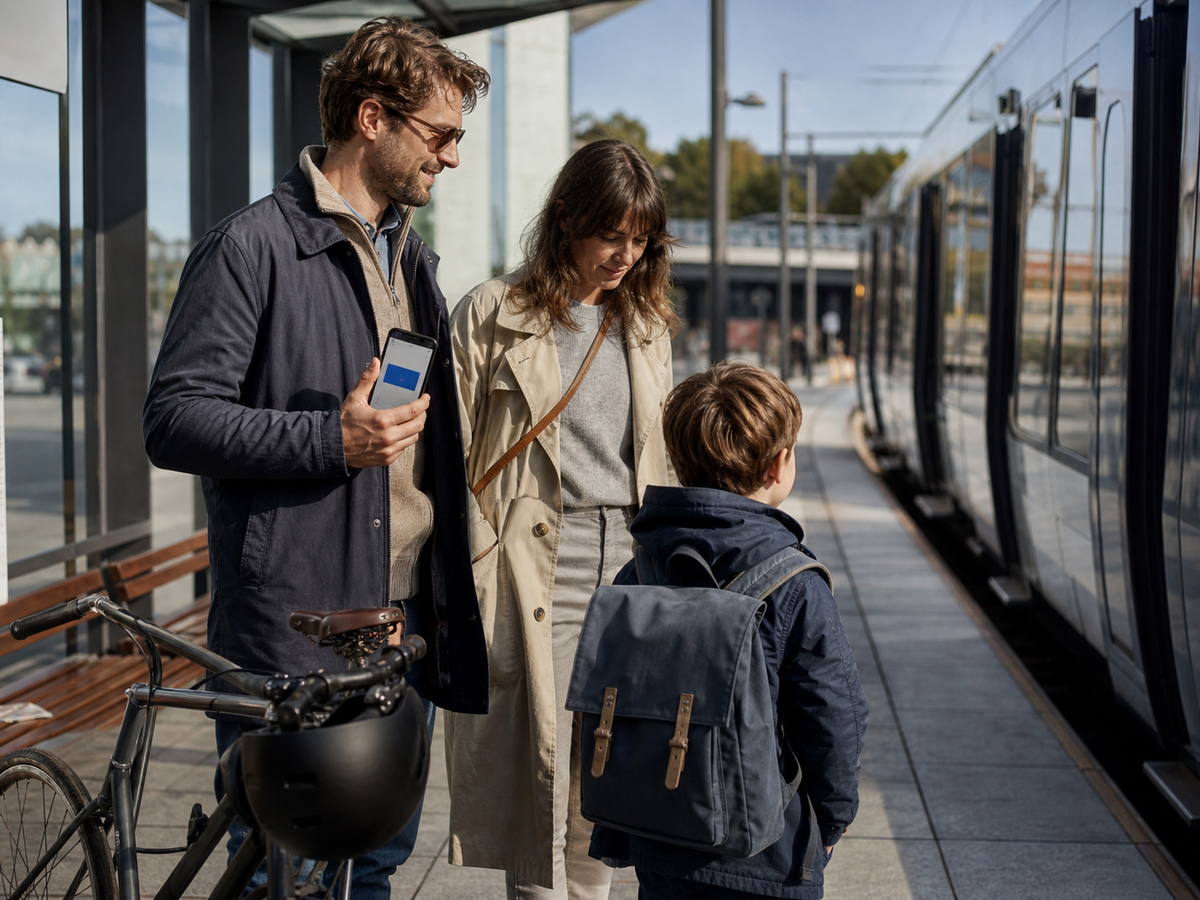 family on a train platform