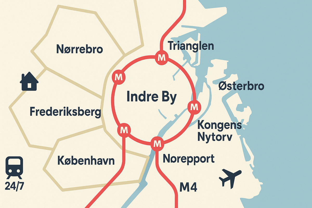 A rough map of central Copenhagen in infographic form