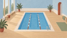 Illustration af en indendørs swimmingpool med svømmebaner.
