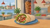 Illustration af shawarma og kebab i en dansk kebabbutik