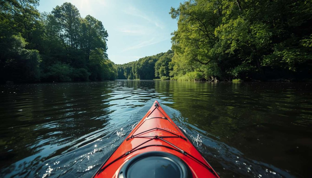 kayaking on a forest river