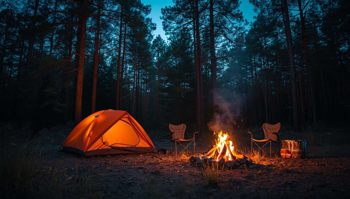 evening at the campsite fire, tent