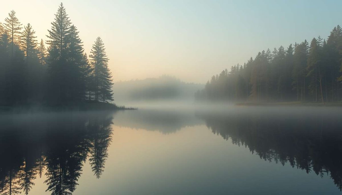 foggy morning on a forest lake